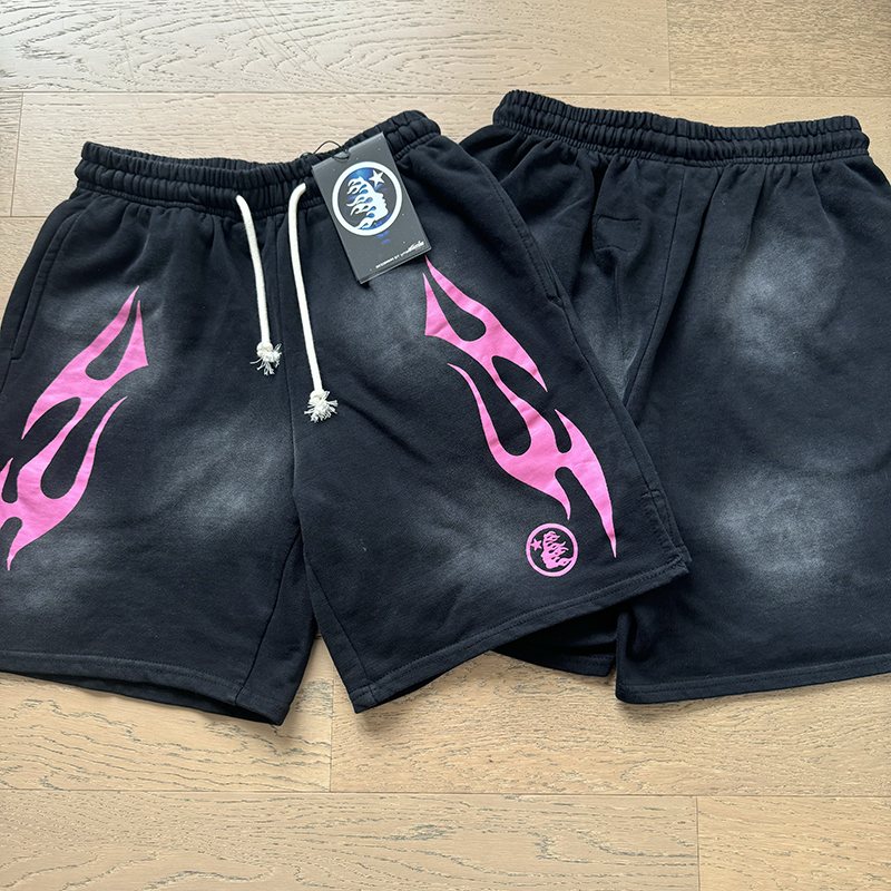 Hellstar Washed Flame Graphic Shorts — comparison