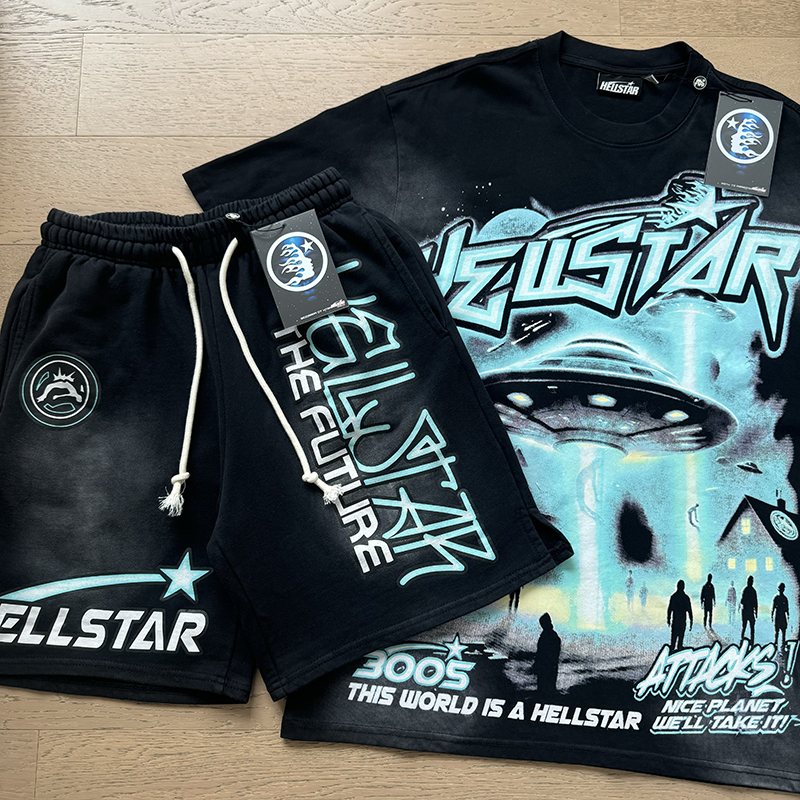 Hellstar Blue Alien 2000s T-Shirt and Shorts Set — front