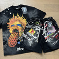 Hellstar Character Graphic T-Shirt and Collage Shorts Set — front
