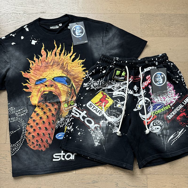 Hellstar Character Graphic T-Shirt and Collage Shorts Set — front