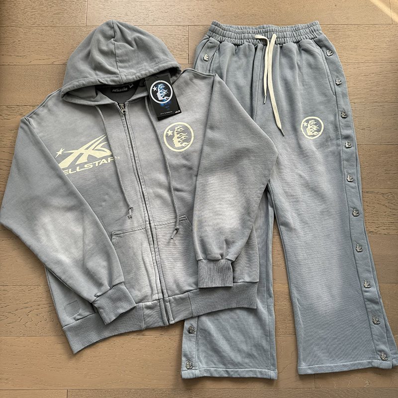 Hellstar Gray Zip Hoodie and Pants Set — front
