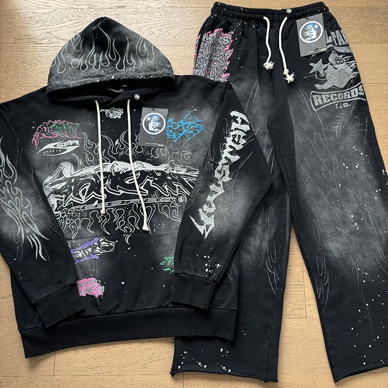 Hellstar Black Graffiti Hoodie & Pants Set — front