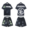 Hellstar Green Flame Graphic T-Shirt and Shorts Set — front