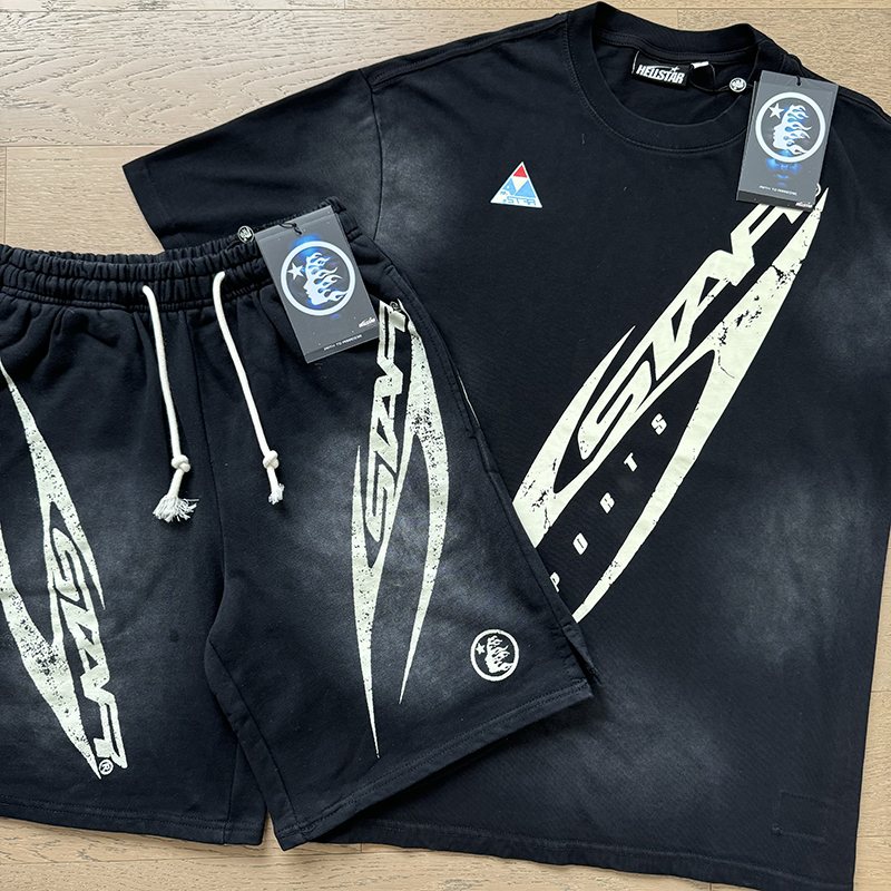 Hellstar Diagonal White Graphic T-Shirt and Shorts Set — context