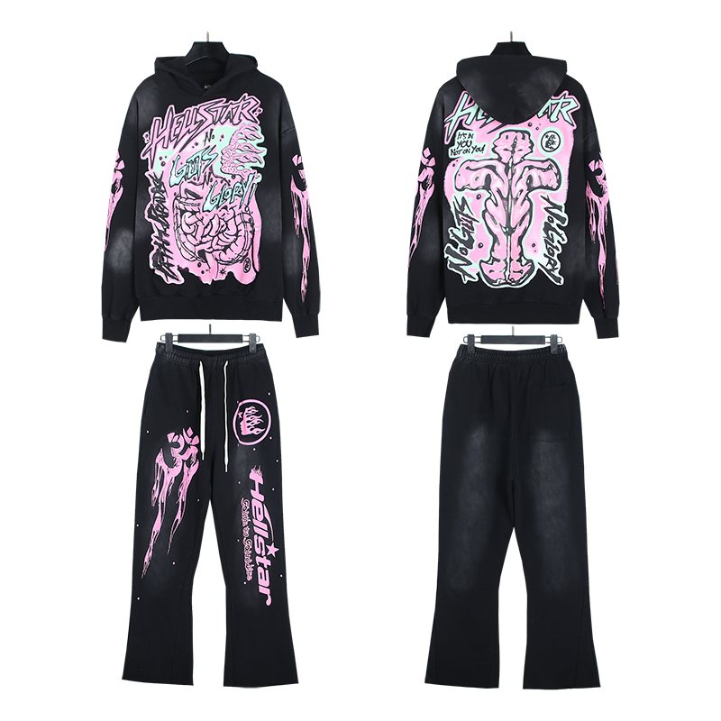 Hellstar Pink Illustration Hoodie & Pants Set — front