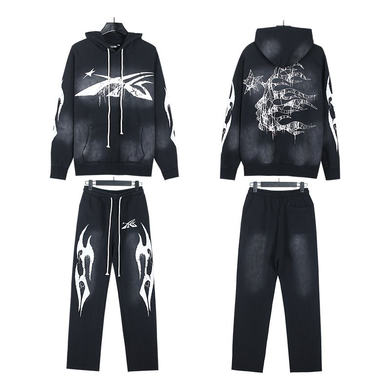 Hellstar White Vector Graphic Black Hoodie & Pants Set — front