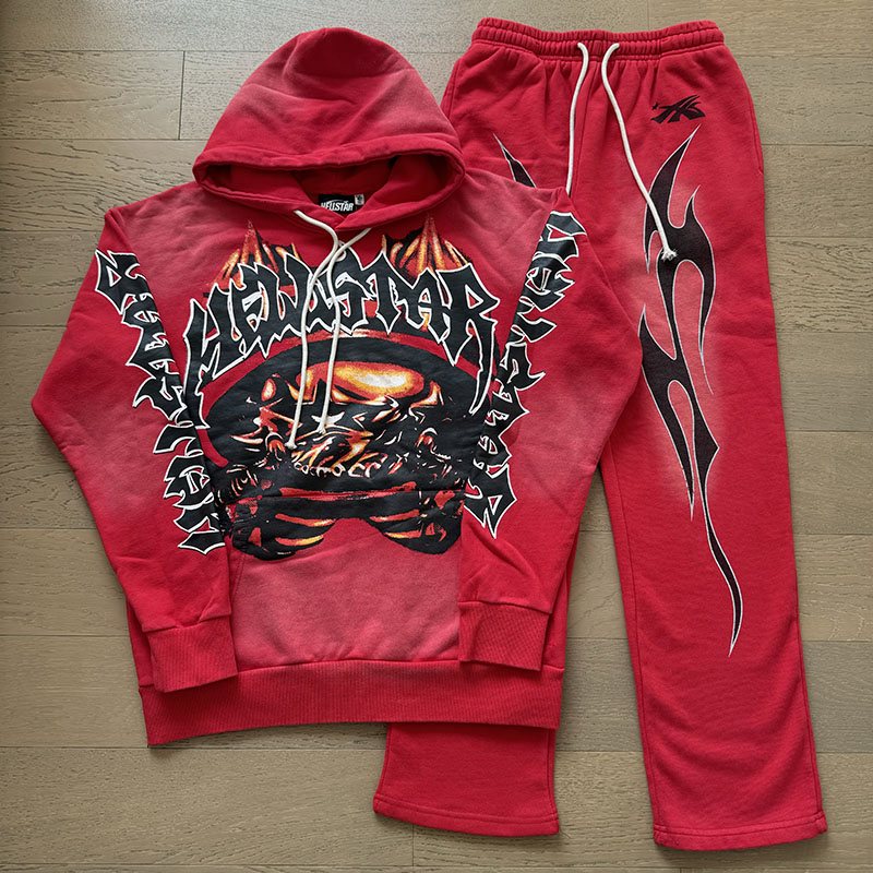 Hellstar Skull Flame Graphic Hoodie & Pants Set — front