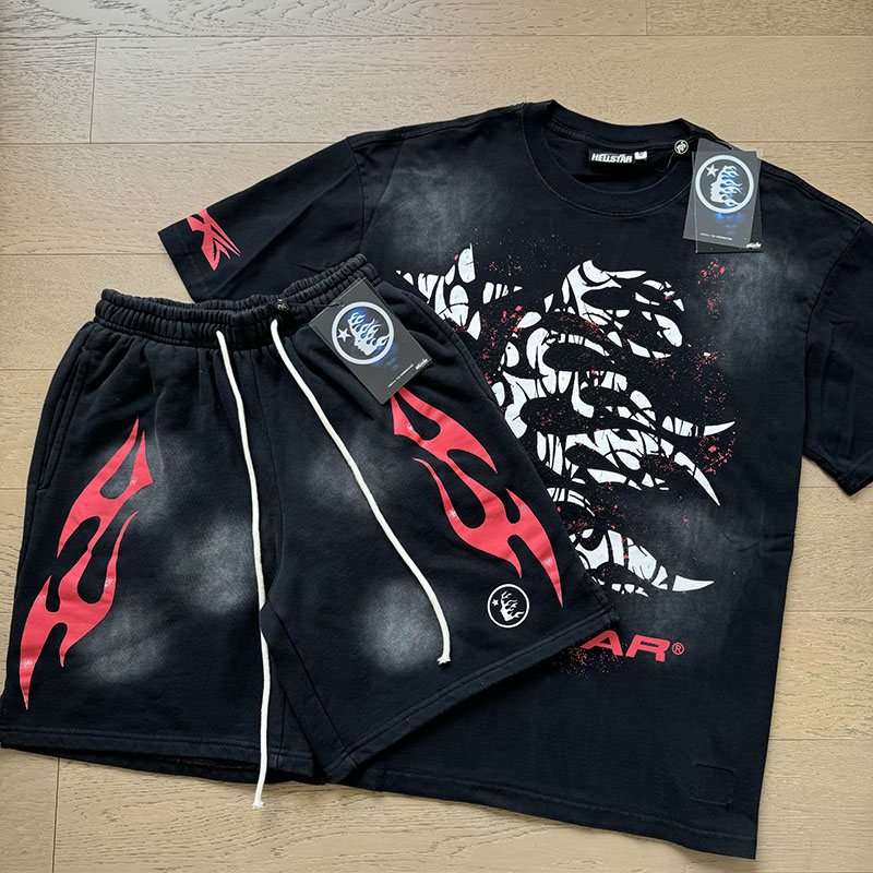 Hellstar Distressed Creature Graphic T-Shirt & Shorts Set — front