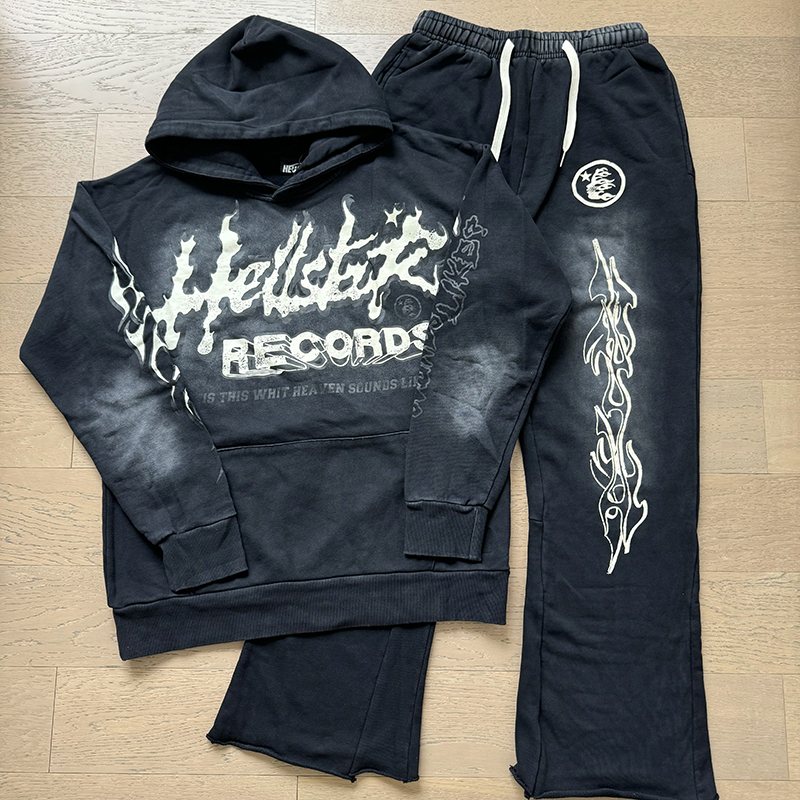 Hellstar Flame Graphic Hoodie and Sweatpants Set — front