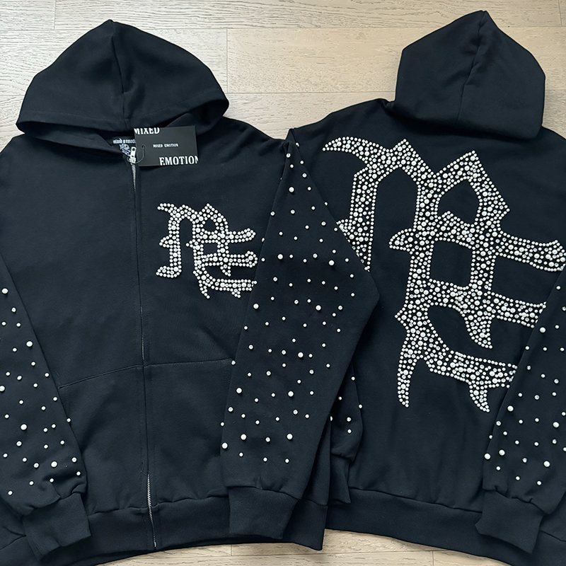 MIXED EMOTION Rhinestone Graphic Zip Hoodie & Sweatpants Set — comparison