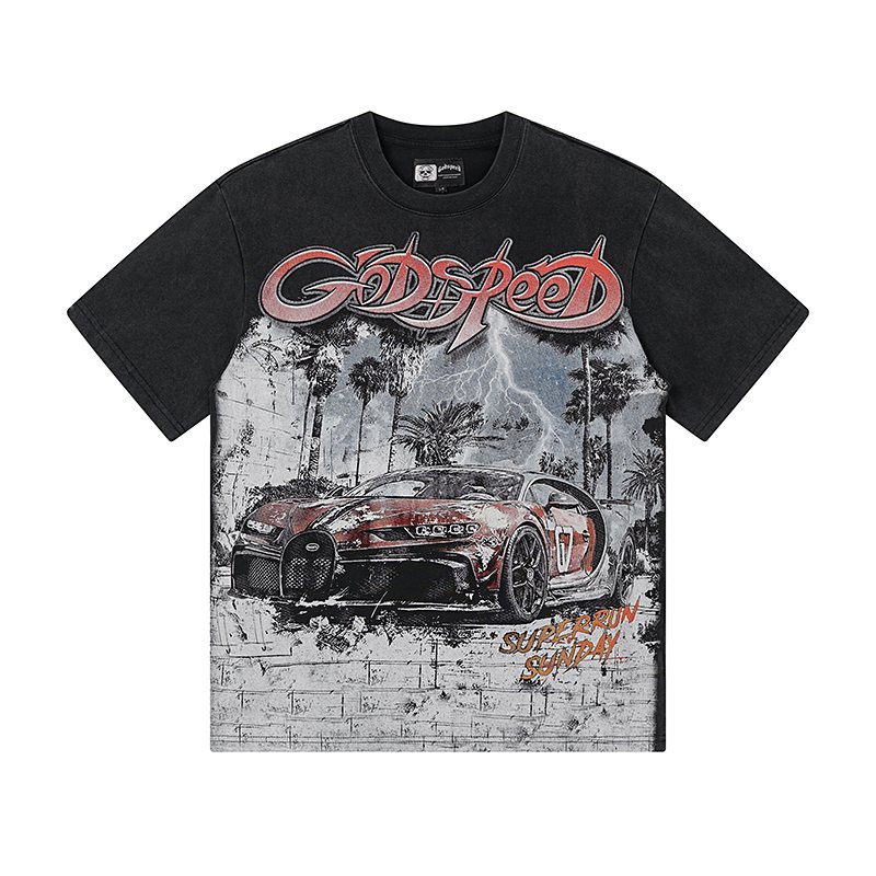 Godspeed Super Run Sunday Car Graphic Short-Sleeve T-Shirt — front