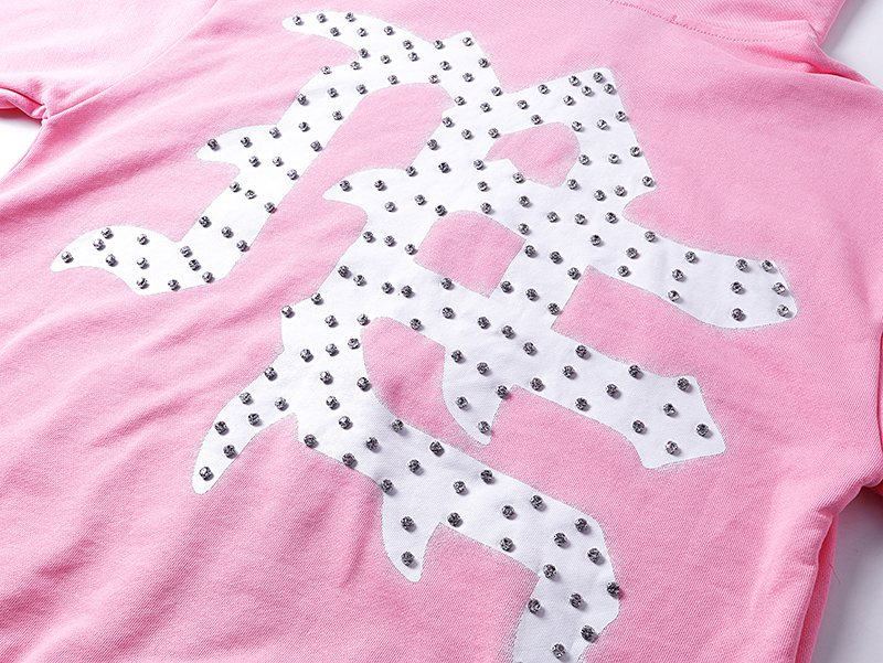 MIXED EMOTION Pink Rhinestone Zip Hoodie — detail