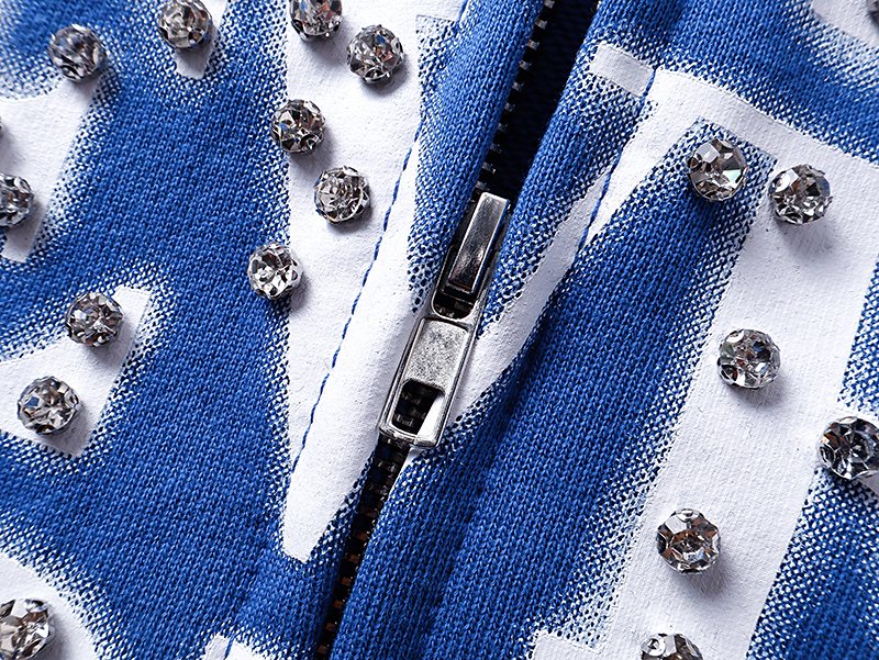 MIXED EMOTION Blue Rhinestone Zip Hoodie — detail
