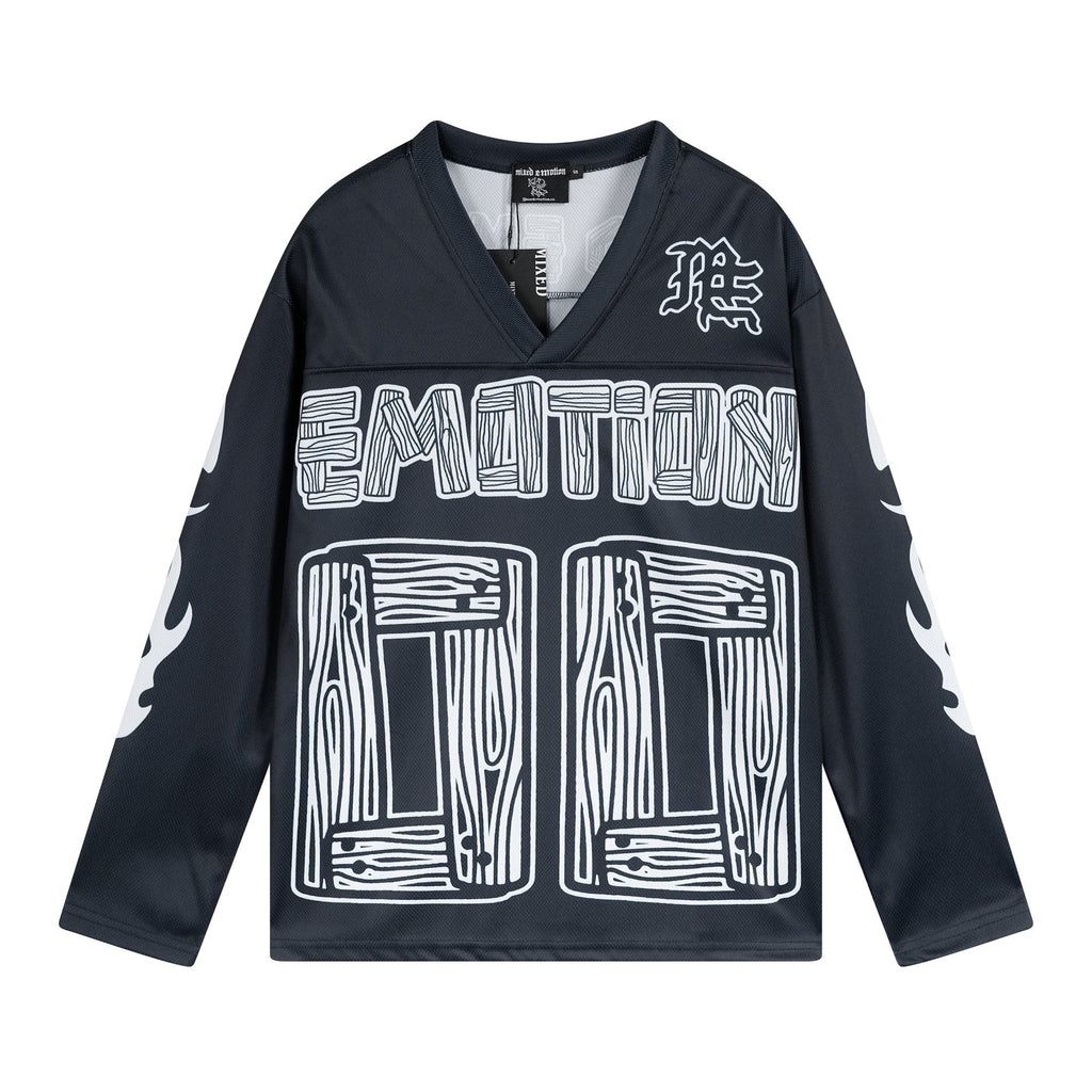 MIXED EMOTION V-Neck Jersey-Style Long-Sleeve T-Shirt — hero