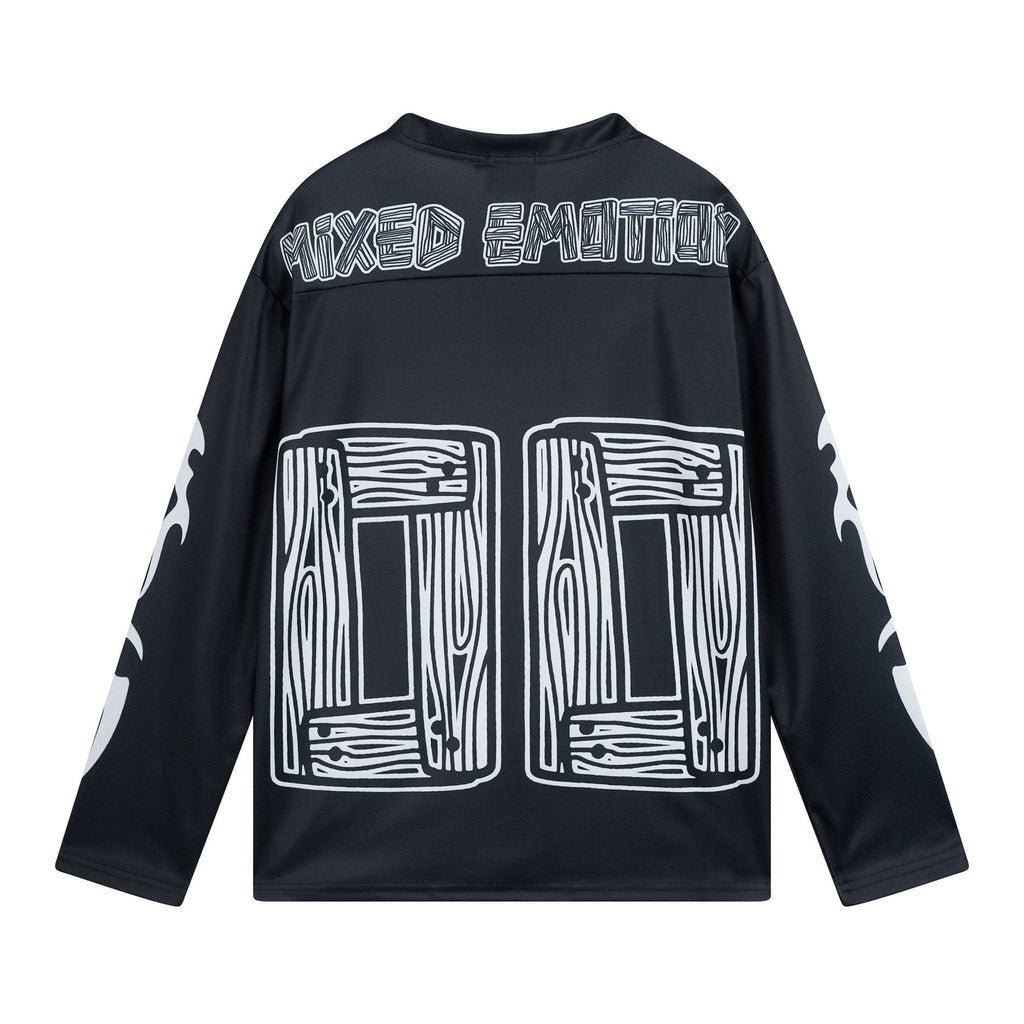 MIXED EMOTION V-Neck Jersey-Style Long-Sleeve T-Shirt — back