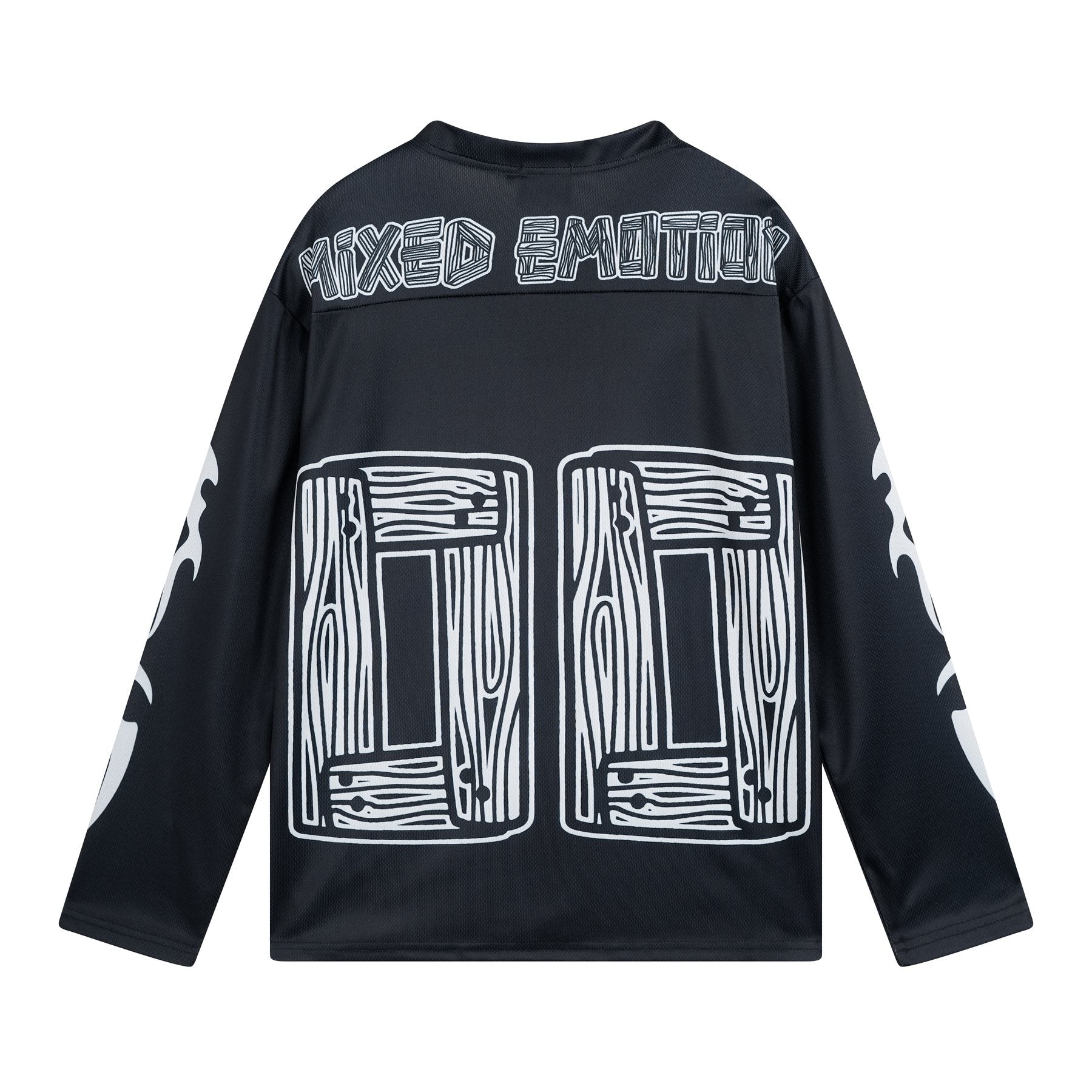 MIXED EMOTION V-Neck Jersey-Style Long-Sleeve T-Shirt — back
