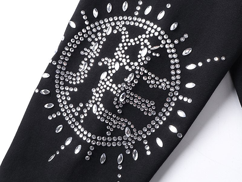MIXED EMOTION Rhinestone Graphic Zip-Up Hoodie — detail