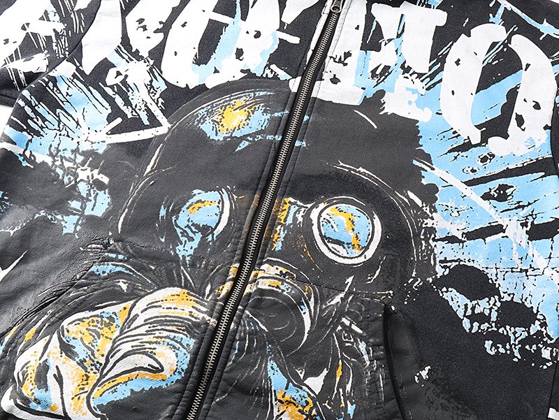 MIXED EMOTION Washed Black Graphic Zip Hoodie — detail