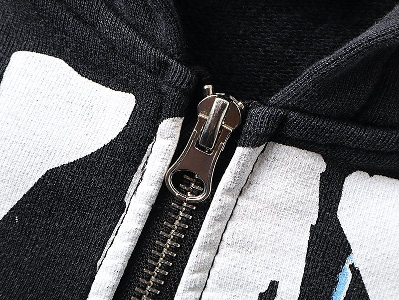 MIXED EMOTION Washed Black Graphic Zip Hoodie — detail