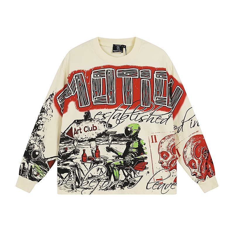 MIXED EMOTION Cream Graffiti Graphic Long-Sleeve T-Shirt — hero