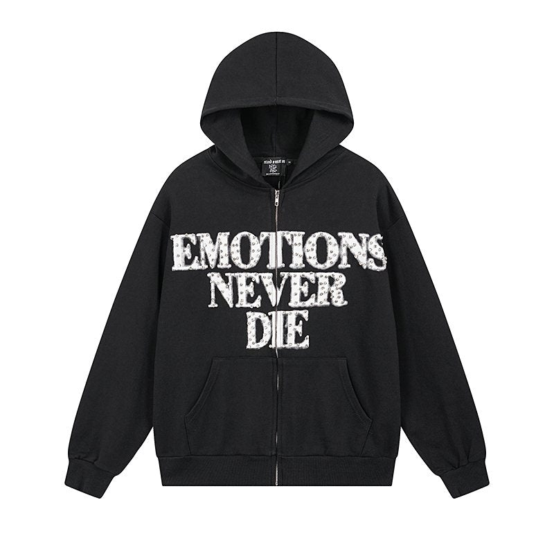 MIXED EMOTION Back Graphic Zip Hoodie — front