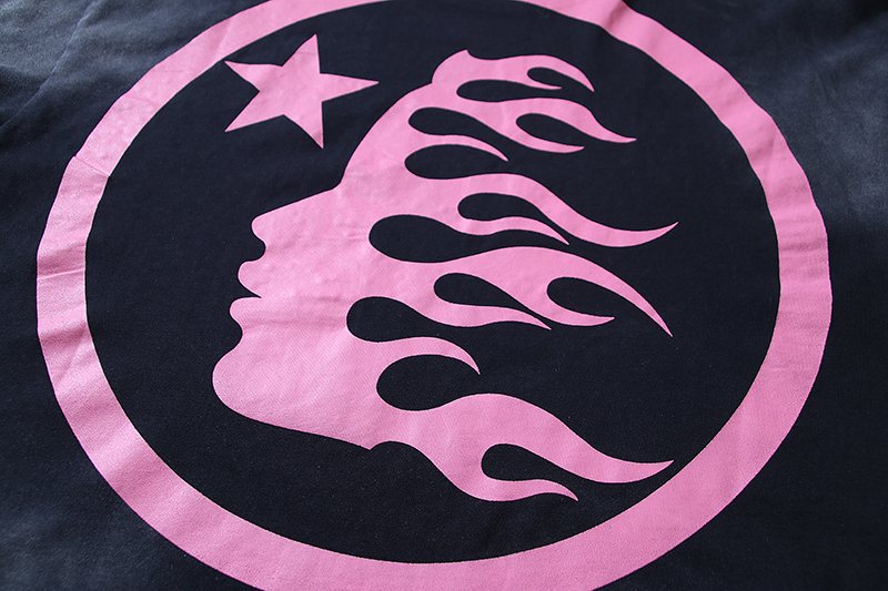 Hellstar Pink Rhinestone Graphic Black T-Shirt — detail