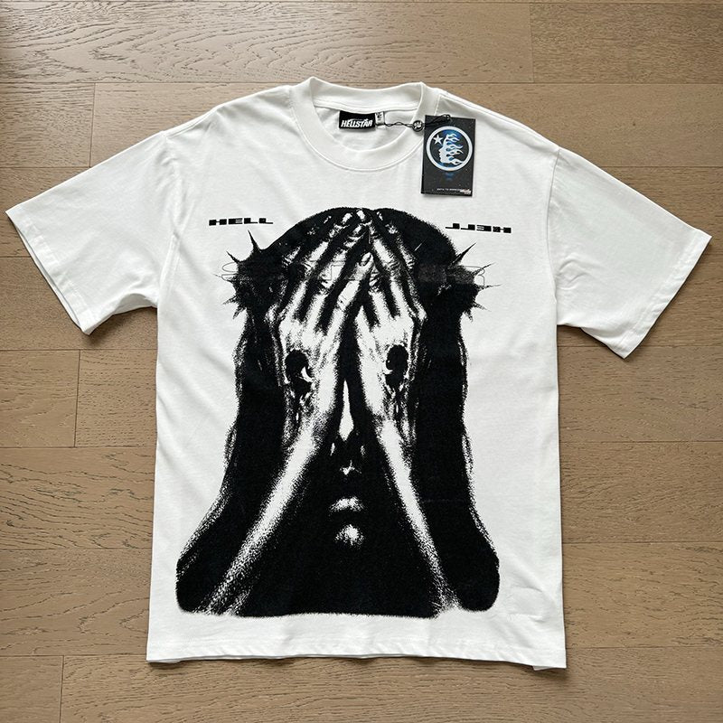 Hellstar White Front & Back Graphic Short-Sleeve T-Shirt — context