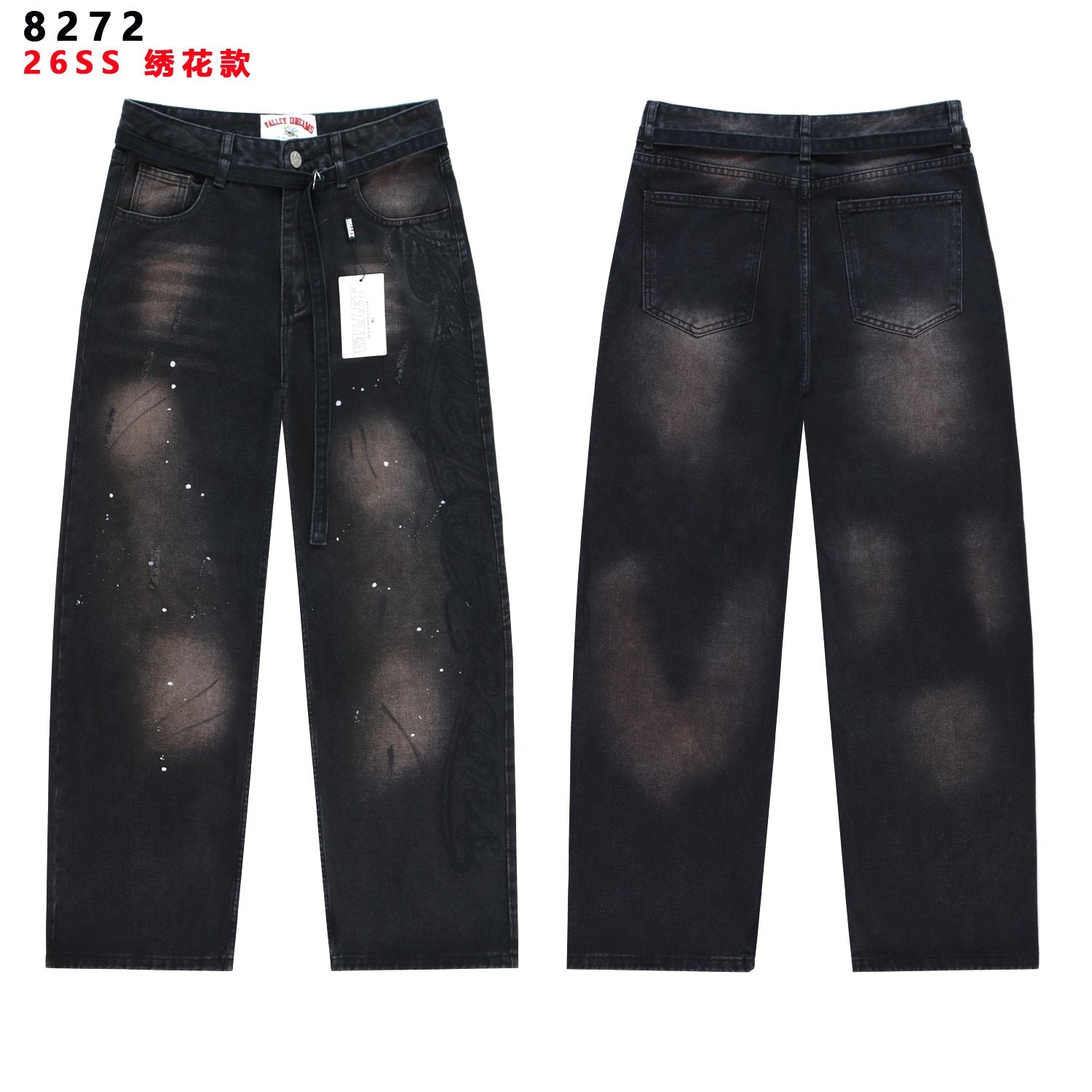 Valley Dreams Black Washed Splatter Wide-Leg Jeans — hero