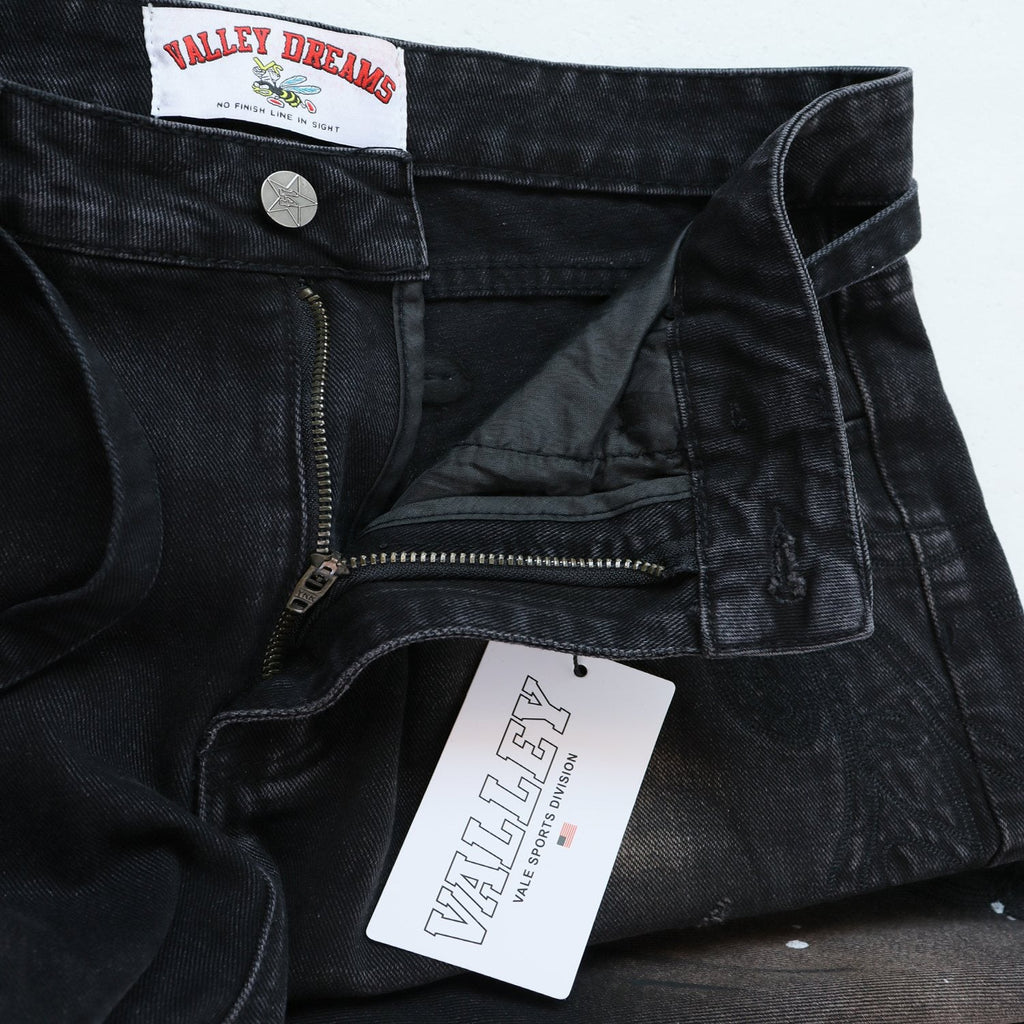 Valley Dreams Black Washed Splatter Wide-Leg Jeans — detail
