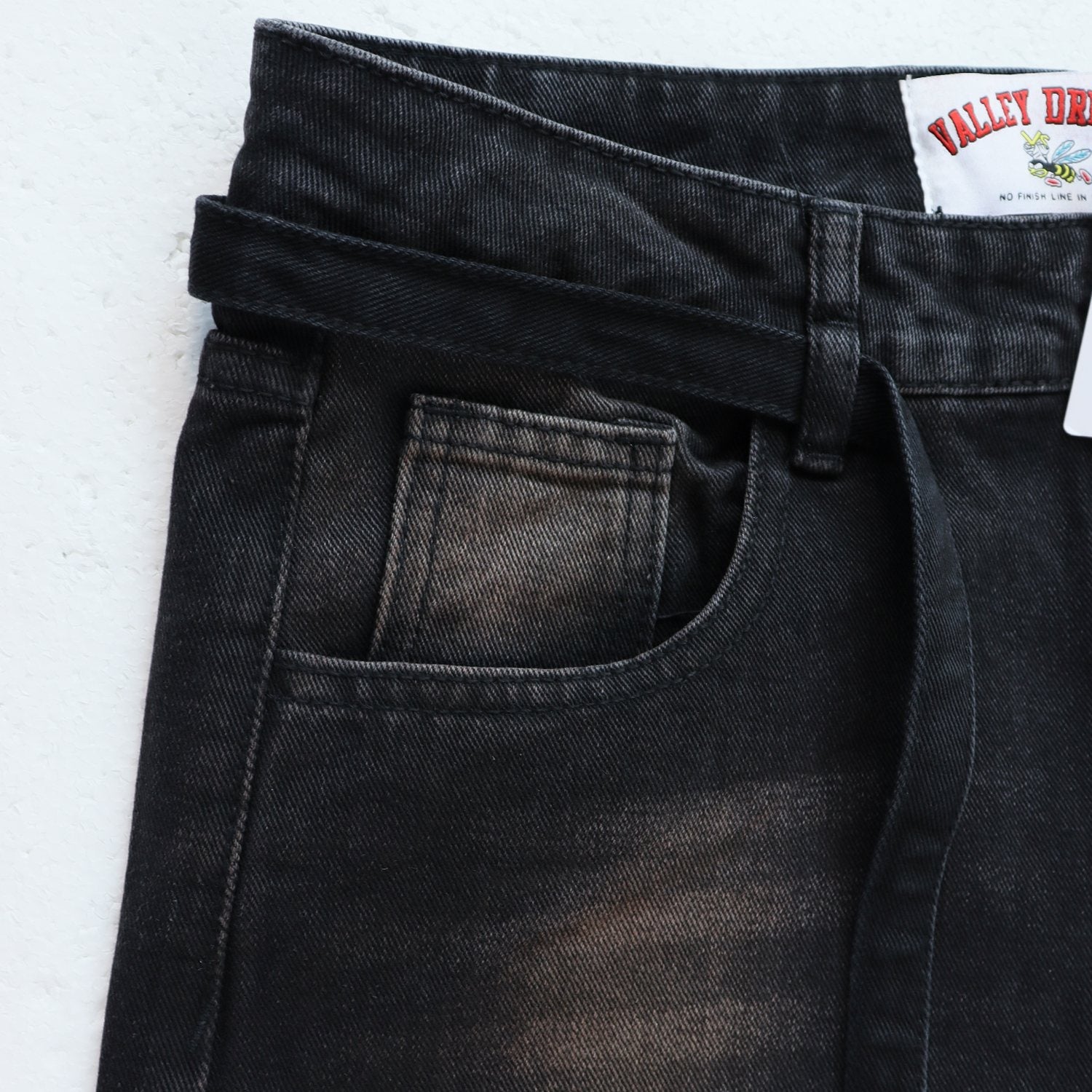 Valley Dreams Black Washed Splatter Wide-Leg Jeans — detail