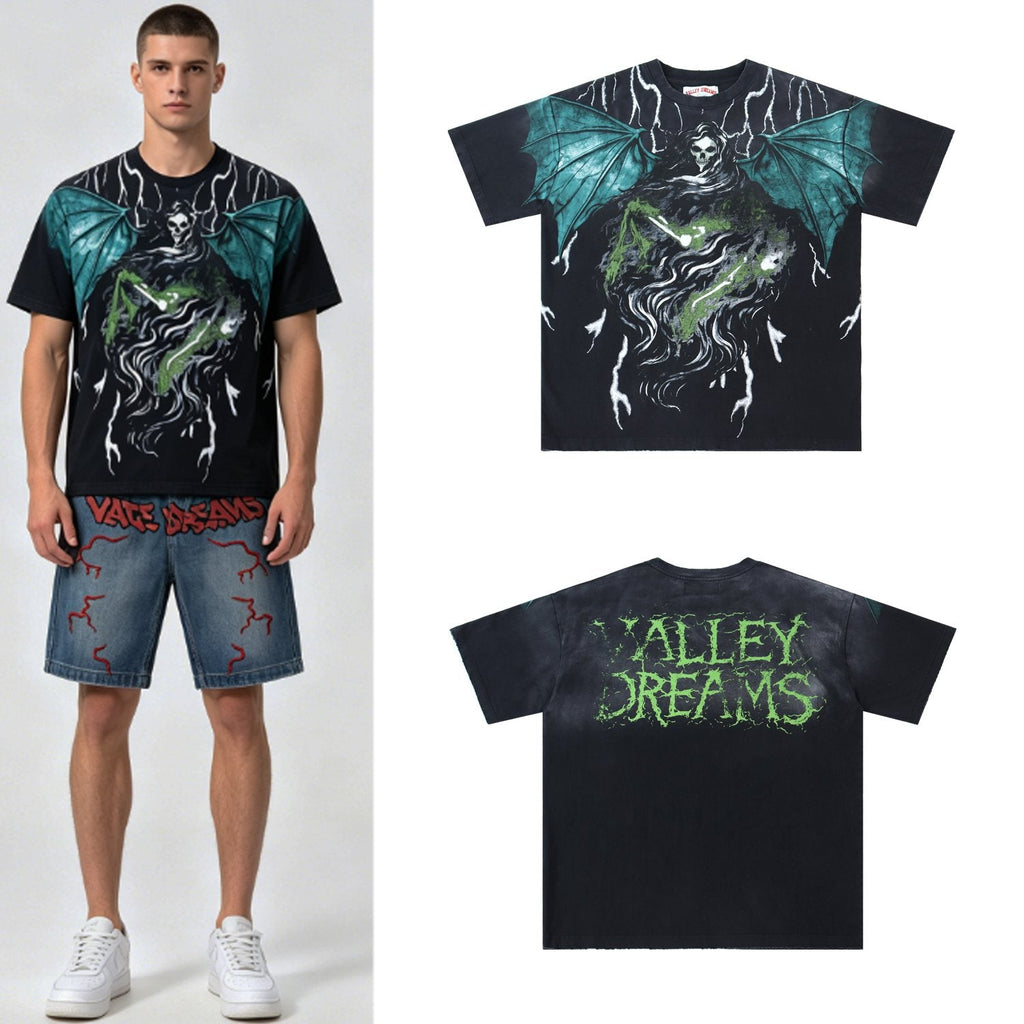 Valley Dreams Gothic Bat Skull Graphic T-Shirt — context
