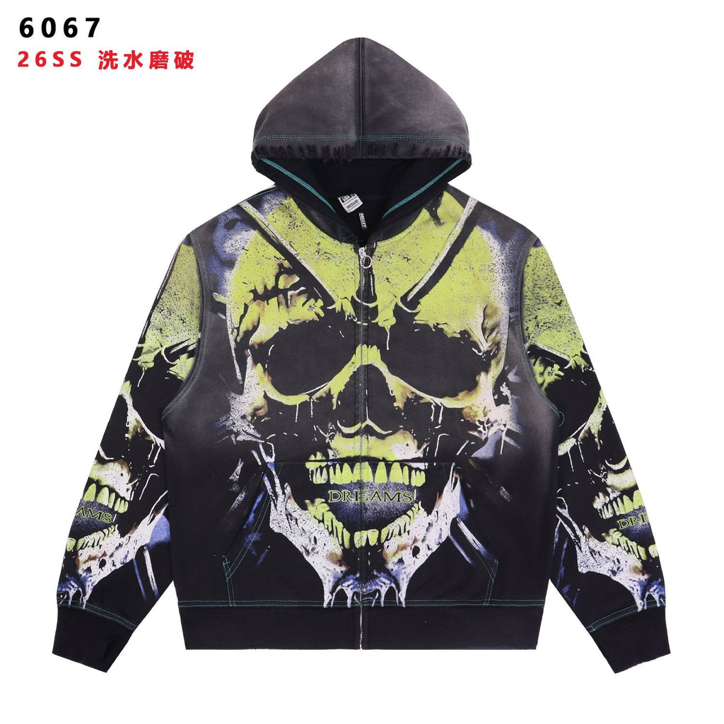 VALE USA Valley Dreams Skull Graphic Zip Hoodie — front