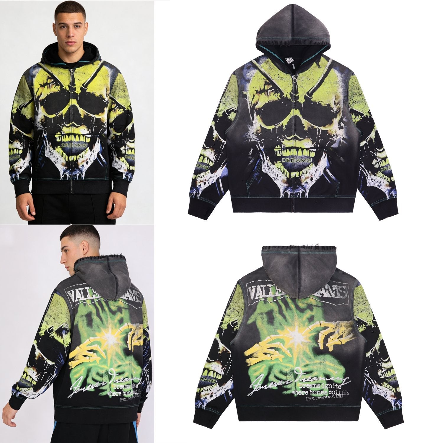 VALE USA Valley Dreams Skull Graphic Zip Hoodie — context