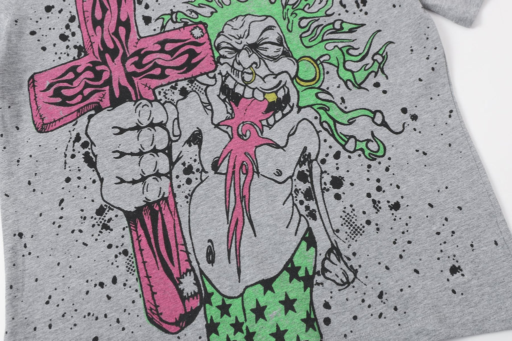 Hellstar Front & Back Graphic T-Shirt - Heather Gray — detail