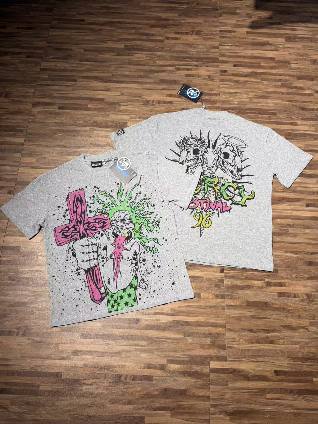 Hellstar Front & Back Graphic T-Shirt - Heather Gray — context