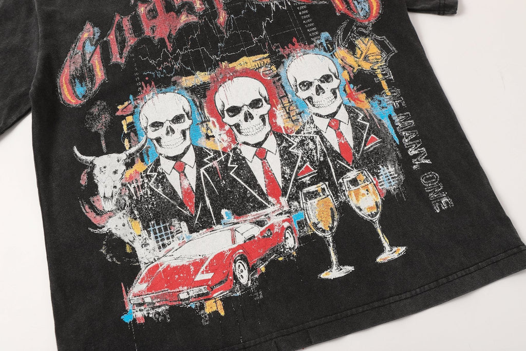 Godspeed Washed Black Skull Car Graphic T-Shirt — detail
