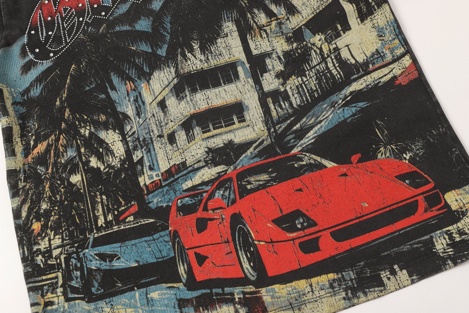 Godspeed Car & Building Graphic Studded-Sleeve T-Shirt — detail