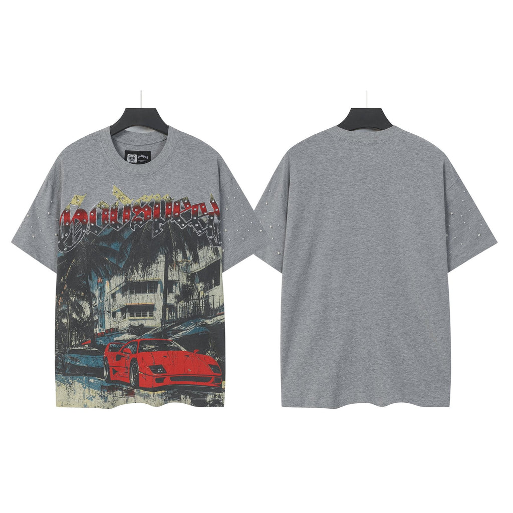 Godspeed Car & Building Graphic Studded-Sleeve T-Shirt — front