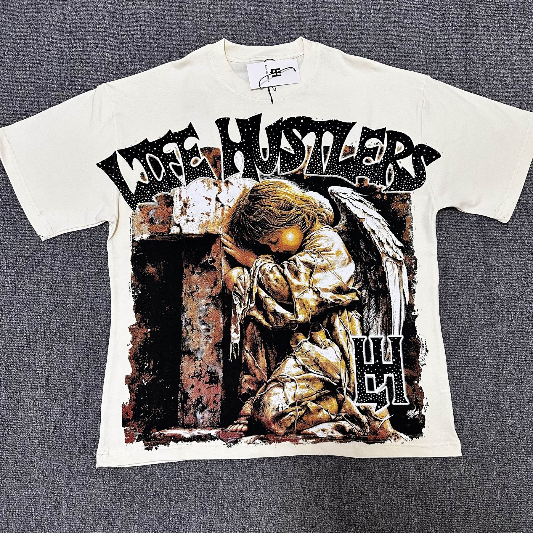 Life Hustlere Cream Front & Back Graphic T-Shirt — hero