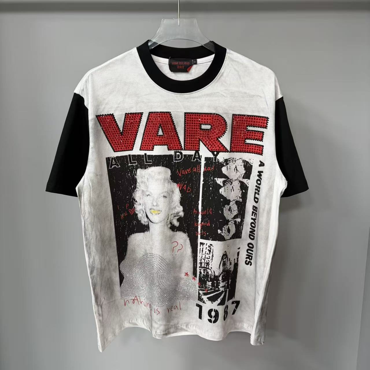 VARE ALL DAY Washed Contrast-Sleeve Graphic T-Shirt — hero