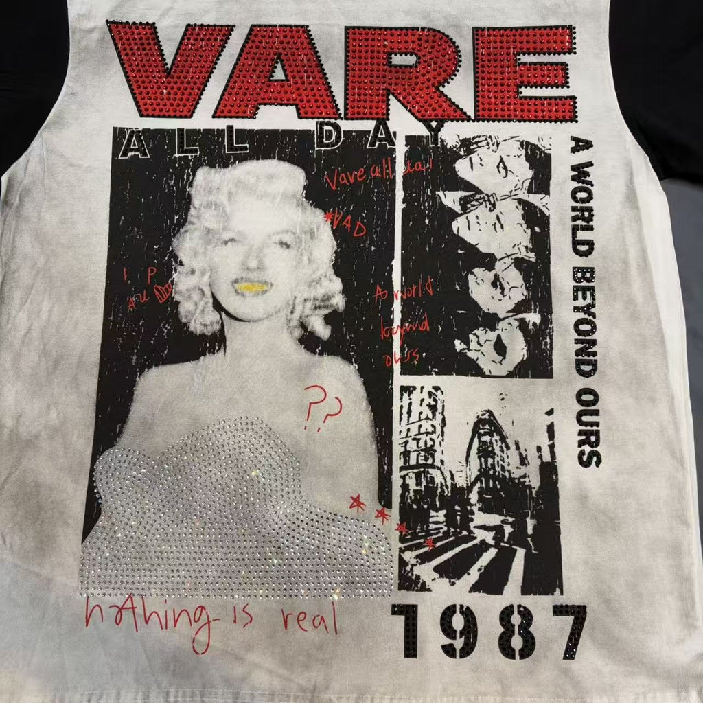 VARE ALL DAY Washed Contrast-Sleeve Graphic T-Shirt — detail