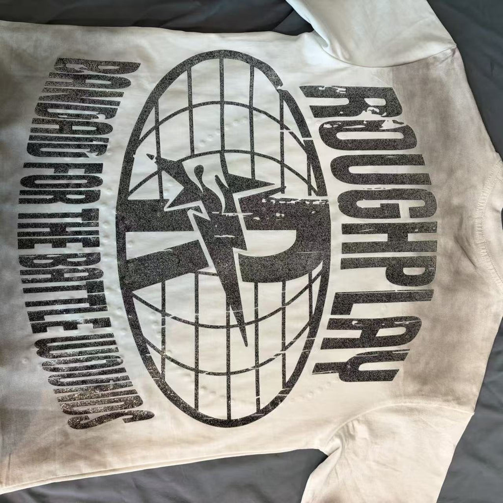 Rough Play Off-White Washed Rhinestone Graphic T-Shirt — detail