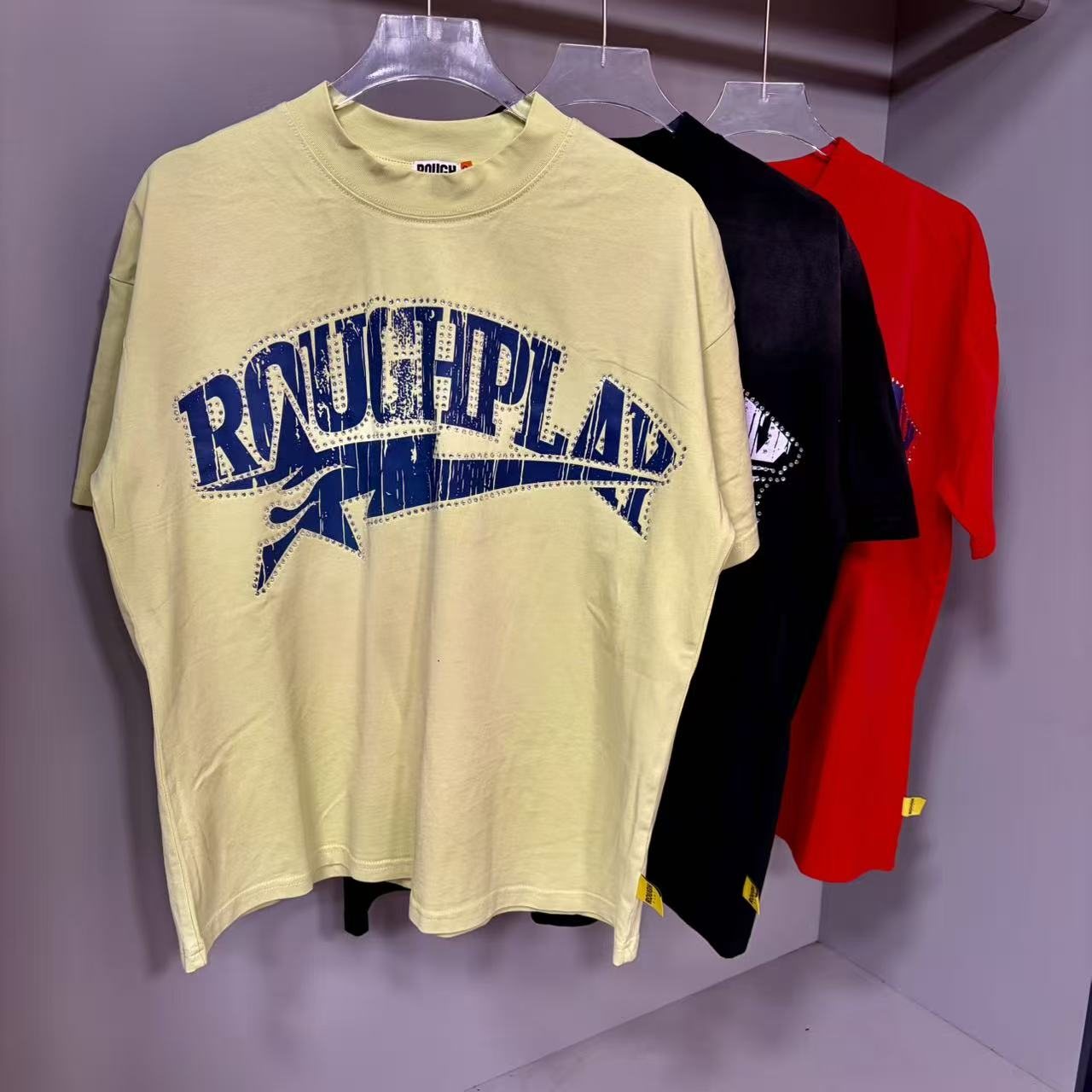 Rough Play Rhinestone Letter Graphic T-Shirt — front