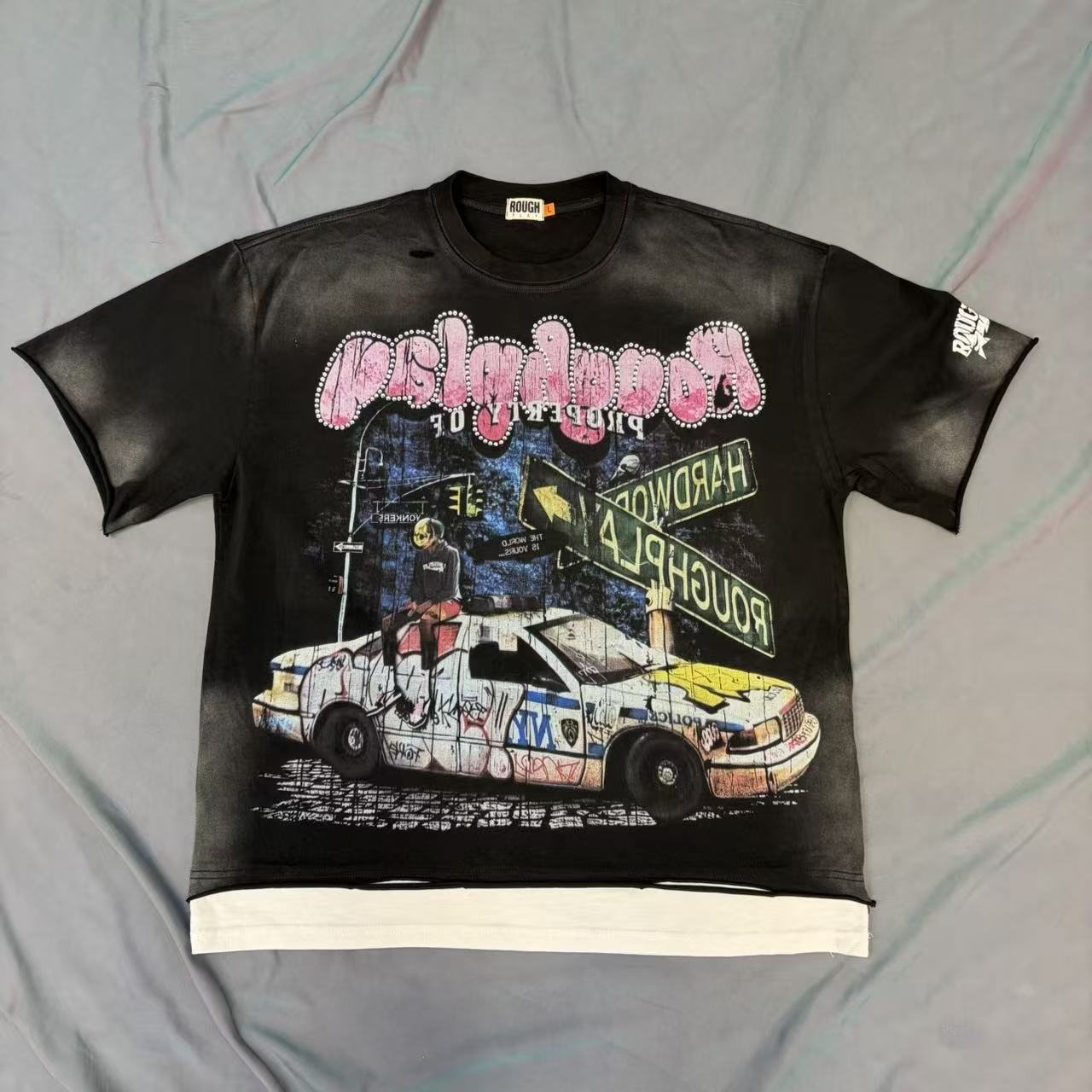 Rough Play Car & Road Sign Graphic T-Shirt — front