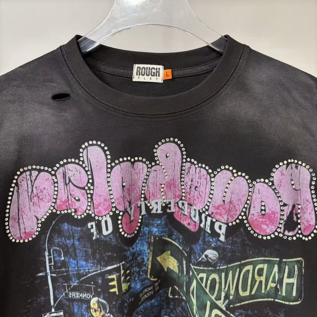 Rough Play Car & Road Sign Graphic T-Shirt — neck_label