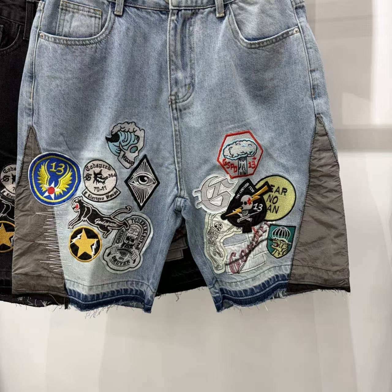 Godspeed Fear No One Patch Denim Shorts — front