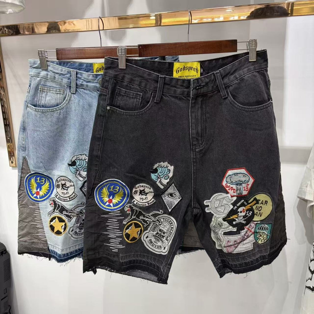 Godspeed Fear No One Patch Denim Shorts — comparison
