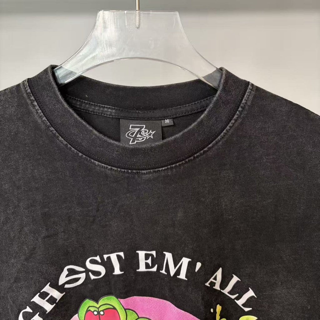 TRIPLE SEVENS Charcoal Ghost Graphic T-Shirt — neck_label