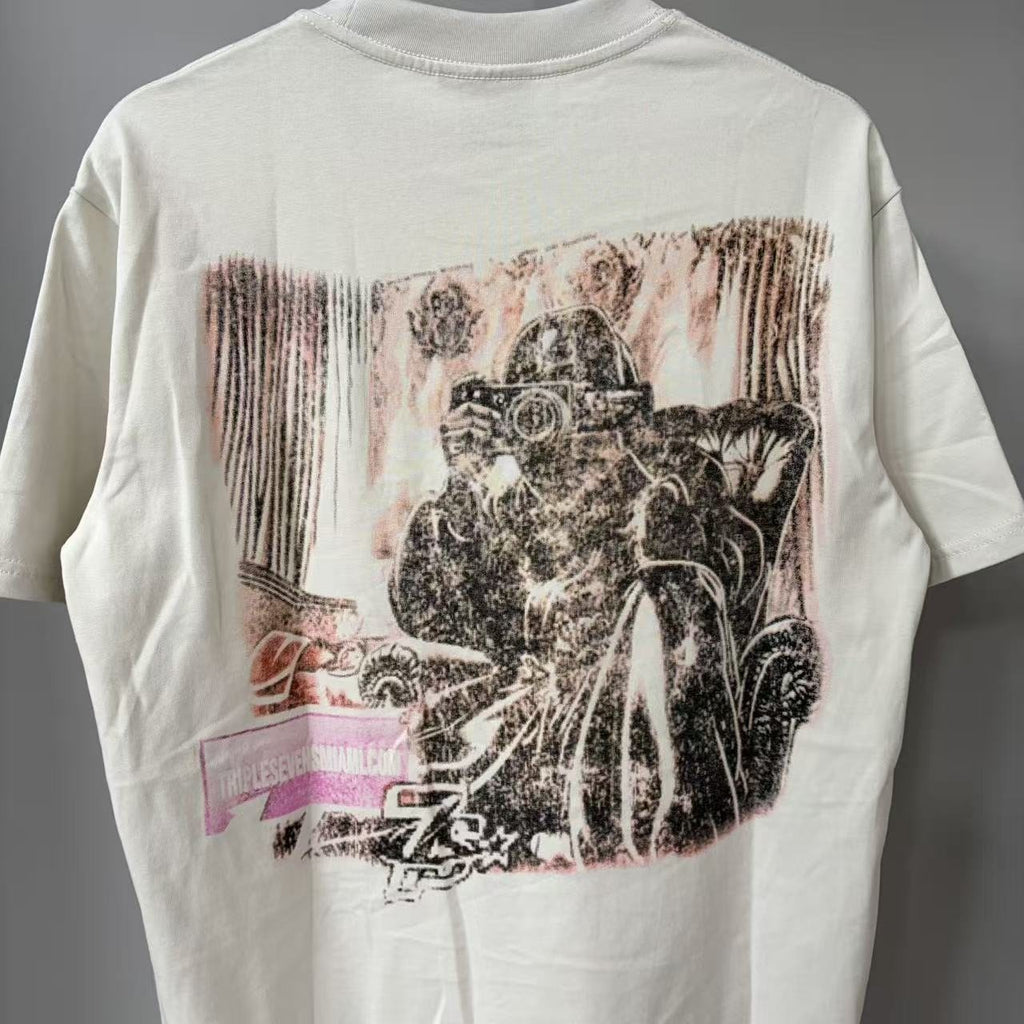 TRIPLE SEVENS Cream Front & Back Graphic T-Shirt — detail