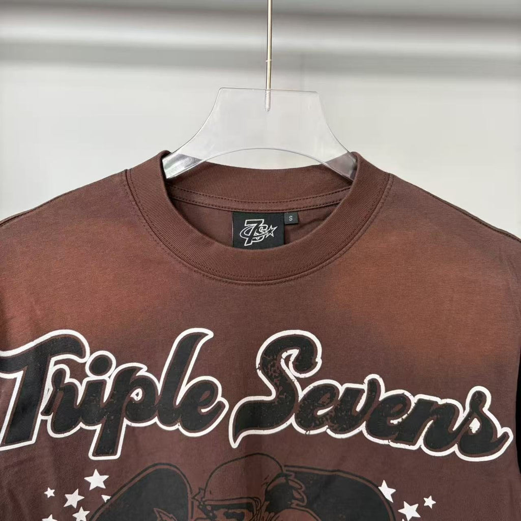 Triple Sevens Brown Front & Back Graphic T-Shirt — detail